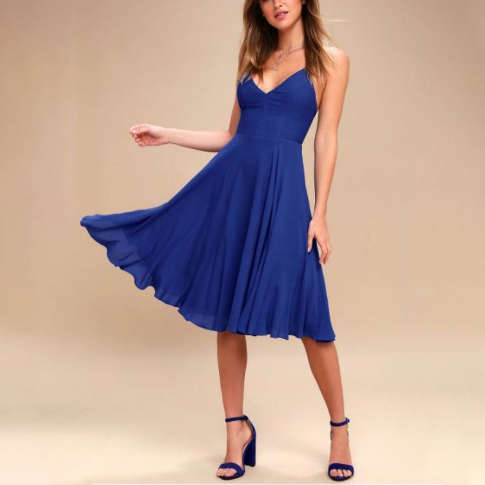 LULU'S Troulos Royal Blue Lace-Up Midi Dress Size S